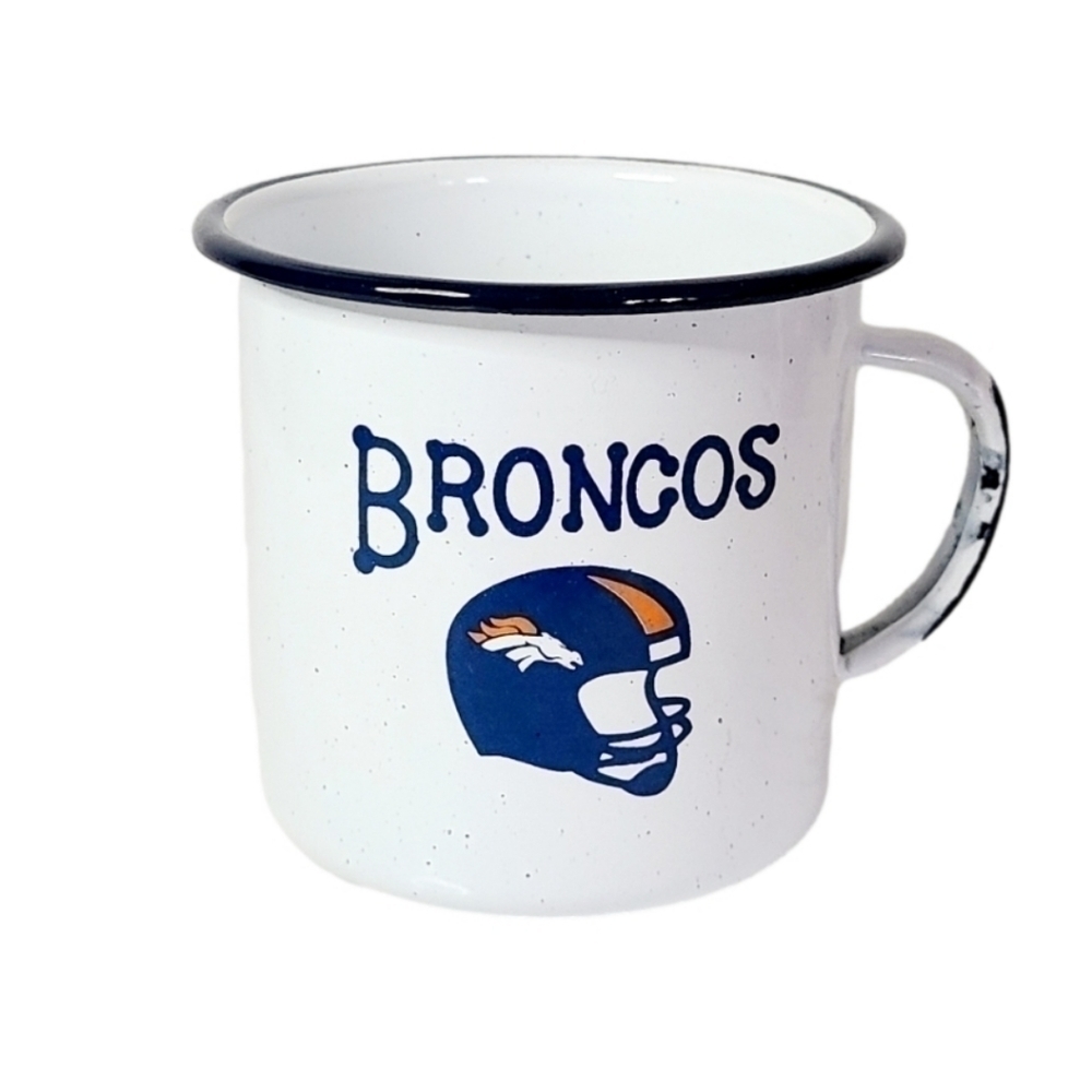 Denver Broncos Blue White Enamel Tin Metal Mug